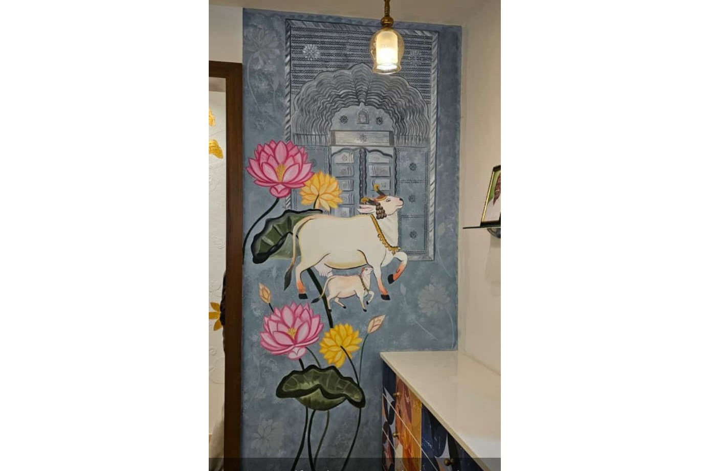 ColourDrive-ColourDrive Cow Calf  House Wall Free Hand Art Design Painting  for Living Room,Pooja Room